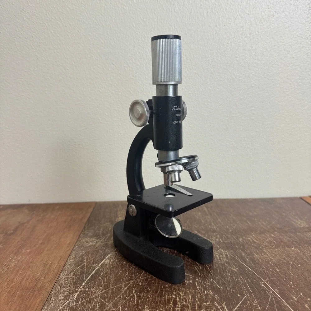 Kalimar zoom 100x - 450x microscope VINTAGE Glass Slides‎ Wood Box